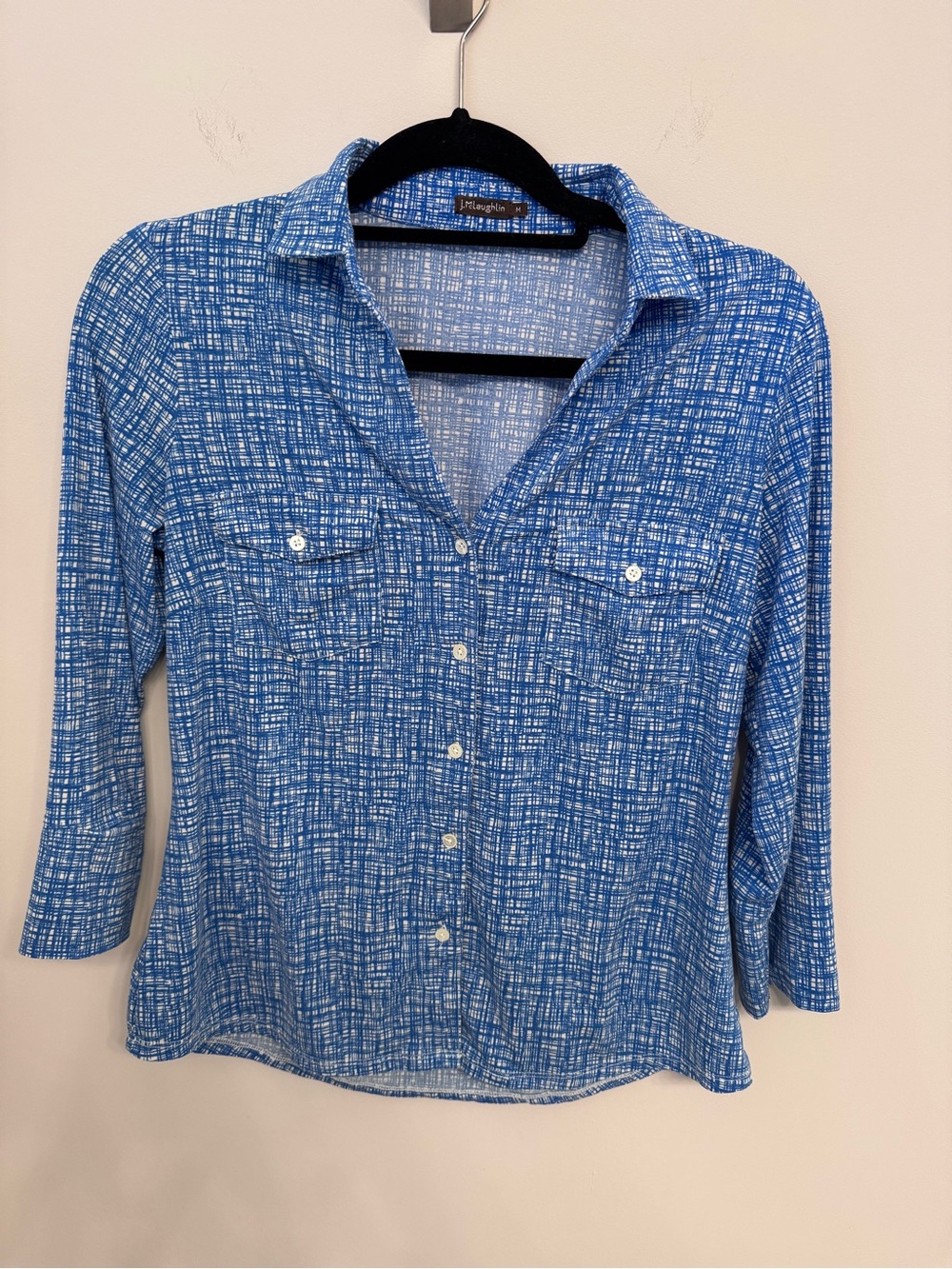 NWOT J. McLaughlin Blue Crosshatch Button-Down Shirt